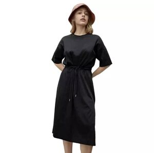 Everlane The Luxe Cotton Black Midi Dress sz XXS **missing tie**